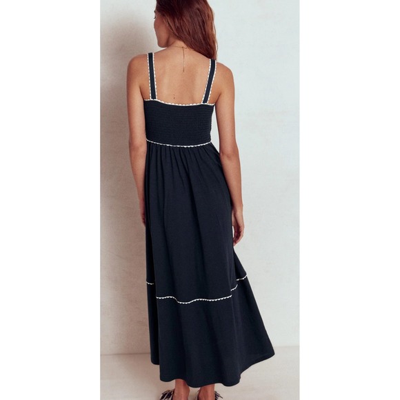 Boden Navy Smocked Trim‎ Maxi  Dress Tiered Ruffle Trim Empire Waist Size 16/18 - Picture 9 of 9